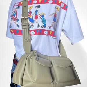 Sage Green Faux Leather Pocket Shoulder Bag – Y2K Street Style